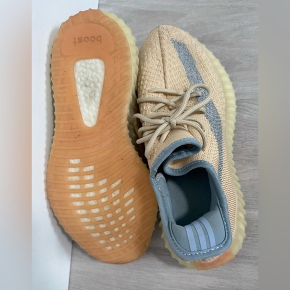 Yeezy x Adidas Boost 350 Tan & Blue Linen Fabric Sneakers Shoes sz 7 - Picture 5 of 11